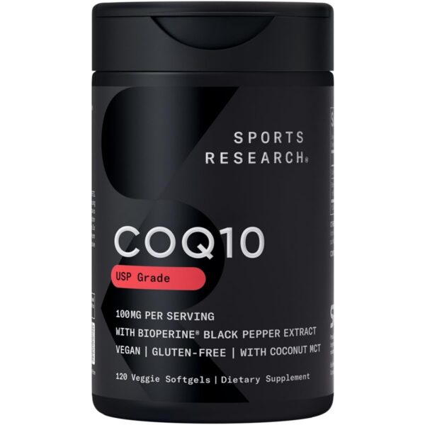 Version 1.0.0 Sports Research CoQ10 botella con aceite de coco y Bioperine