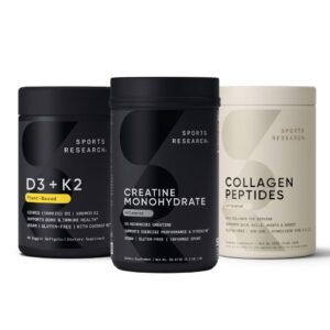 Sports Research Creatine Monohydrate front label con D3 vegano y K2