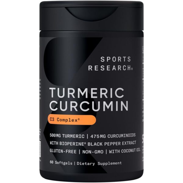 Frasco de Sports Research Cúrcuma Curcumina 500mg 60 softgels