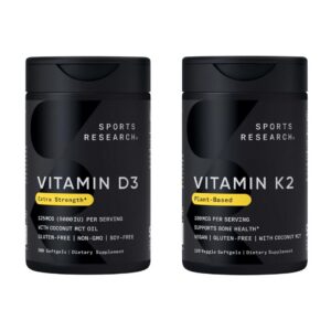 Sports Research frasco con D3 y K2 en cápsulas veganas