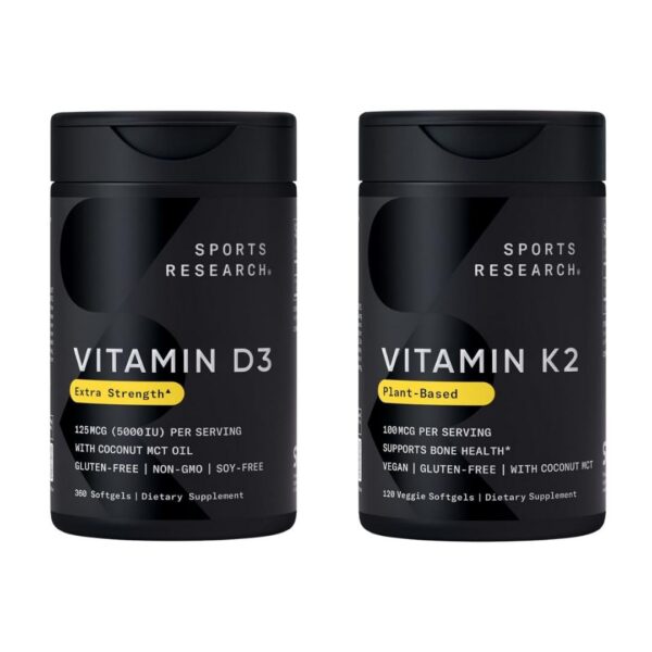 Sports Research frasco con D3 y K2 en cápsulas veganas
