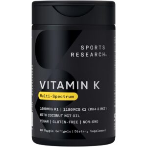 Frasco Sports Research Vitamina K Multi-Espectro 60 cápsulas vegetales