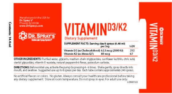 Spray Dr. Spray's Vitamin D3/K2 para uso portátil y conveniente
