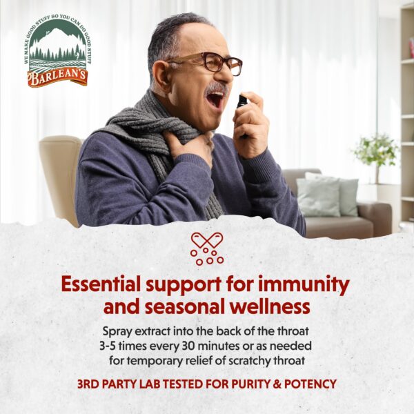 Spray garganta Barlean's con ingredientes naturales y sabor refrescante