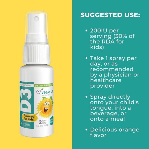 Spray vitamina D3 vegano para niños absorción fácil sabor naranja