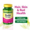 Etiqueta frontal de Spring Valley Biotin 5000 mcg