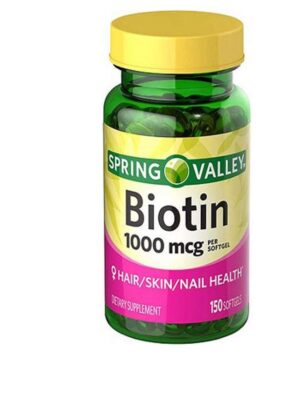 Frente de frasco Spring Valley Biotina 1000 mcg