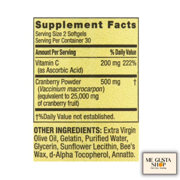 Etiqueta del producto Cranberry con vitamina C