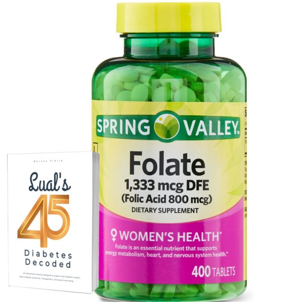 Frente de la botella Spring Valley Folate Dietary Supplement