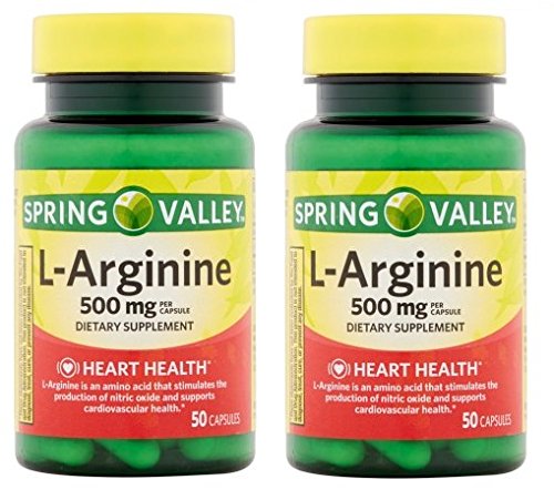 Frente del envase Spring Valley L-Arginine 100 cápsulas 500 mg