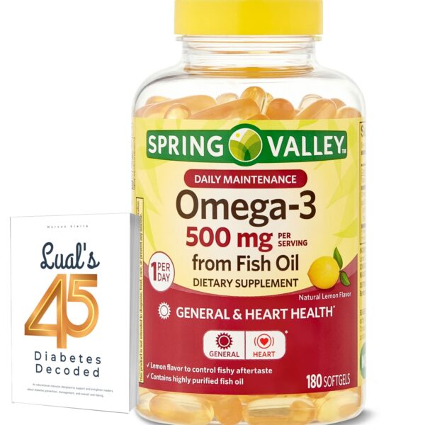 Frente de la botella Spring Valley Omega-3 500 mg