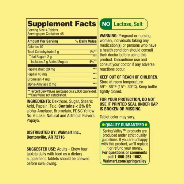 Etiqueta frontal de papaya enzyme complex