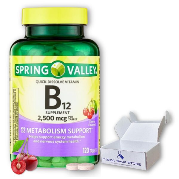 Spring Valley tabletas vitamina b12 2500mcg sabor cereza vista botella