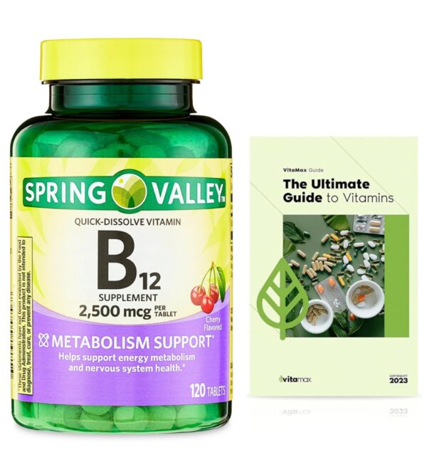 Spring Valley vitamina B12 tabletas disolución rápida botella frontal