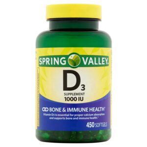 Spring Valley Vitamina D3 1000 UI frasco 450 cápsulas blandas