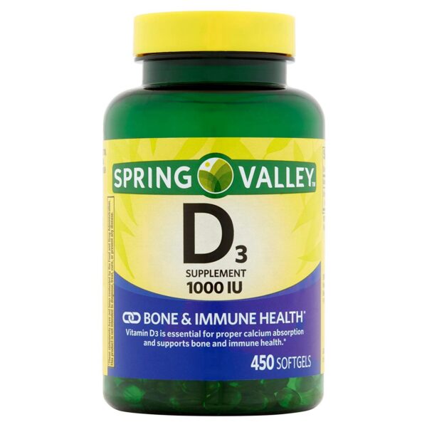 Spring Valley Vitamina D3 1000 UI frasco 450 cápsulas blandas