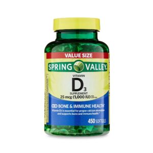 Spring Valley Vitamin D3 Softgels botella 450 cápsulas