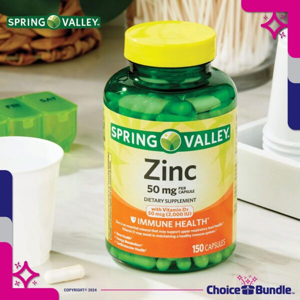 Botella y paquete del Zinc con vitamina D