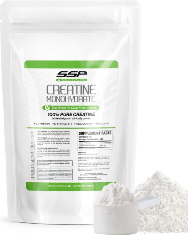 Frente del frasco SSP Creatine Monohydrate sin sabor