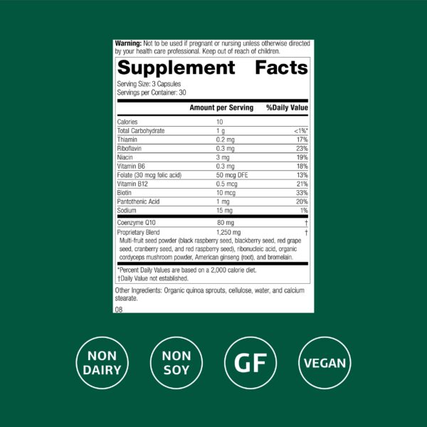 Etiqueta lateral de B Vitality con CoQ10