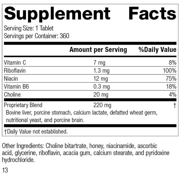 Etiqueta frontal Standard Process Cataplex B2