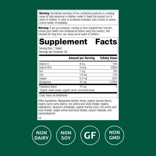 Version 1.0.0 Frasco de tabletas Standard Process Manganese B12
