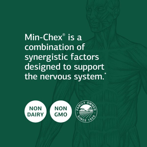 Frasco del suplemento Min-Chex con fórmula de alta calidad para estrés