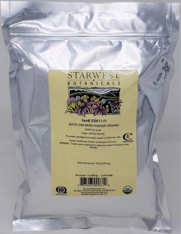 Starwest Botanicals polvo orgánico corteza de roble blanco bolsa 1 lb