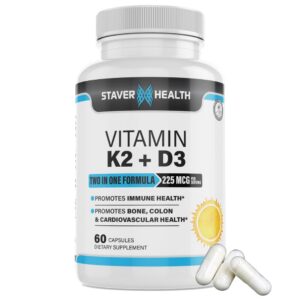 Staver Health suplemento vitamina k2 d3 con calcio 60 cápsulas