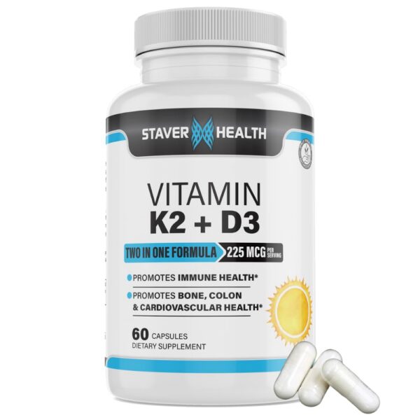 Staver Health suplemento vitamina k2 d3 con calcio 60 cápsulas