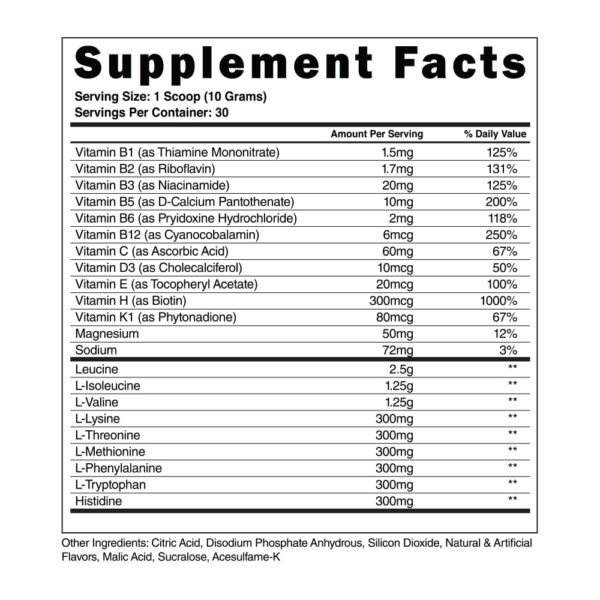 Etiqueta del envase Steel Supplements BCAA EAA