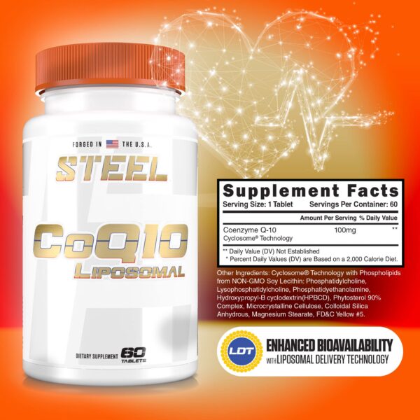 Etiqueta del suplemento CoQ10 Liposomal Steel Supplements