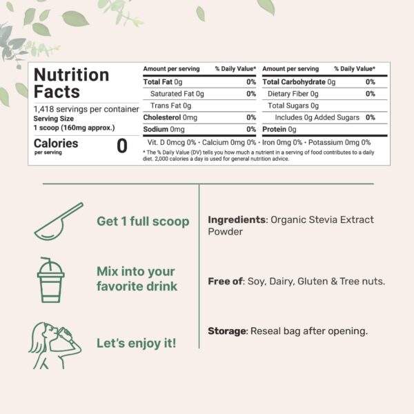 Stevia orgánica Micro Ingredients con cuchara medidora incluida para control porciones