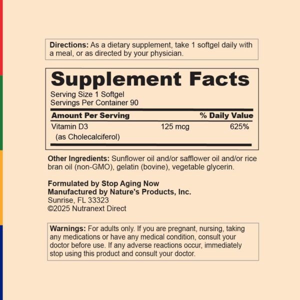 Frasco de Stop Aging Now Vitamina D3