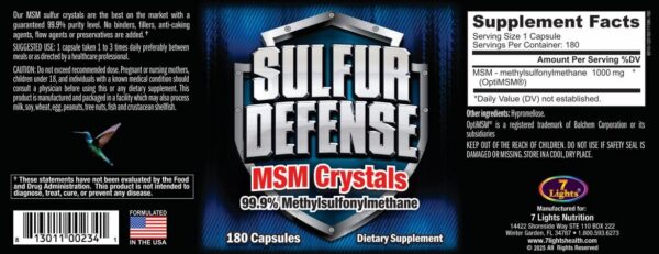 Etiqueta frontal de Sulfur Defense Opti-MSM