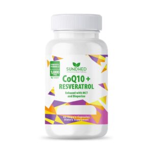 Frente de la caja Sundhed Natural CoQ10 y Resveratrol