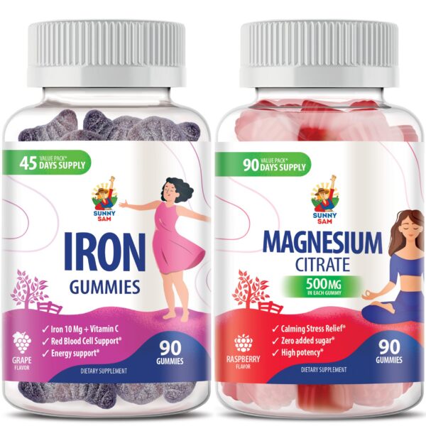 Gomitas de magnesio y hierro para adultos, frente