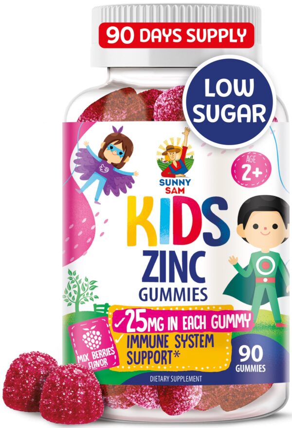 Frente de la caja Zinc Gummies para niños