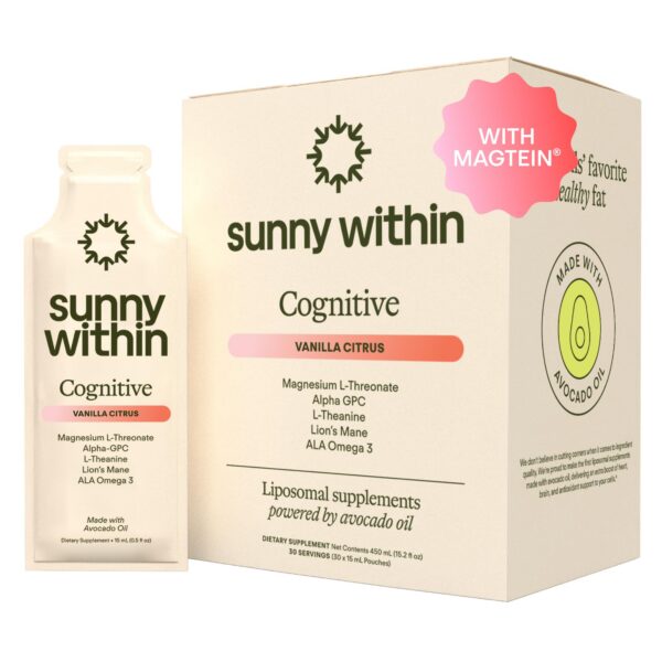 Version 1.0.0 Frente del empaque Sunny Within 30 sobres veganos