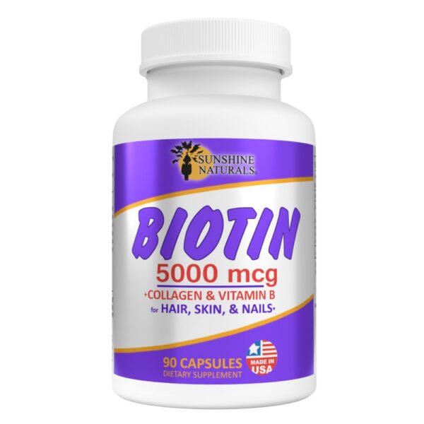 Sunshine Naturals Biotin cápsulas frente a frasco