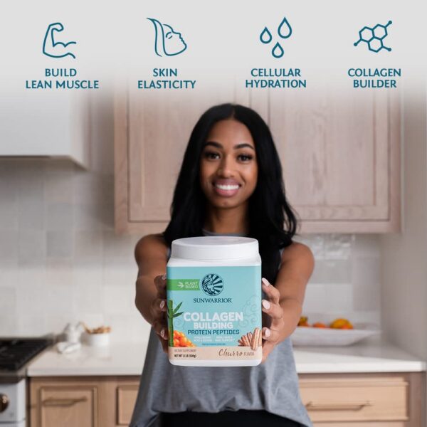 Etiqueta y logotipo Sunwarrior colágeno vegano en polvo