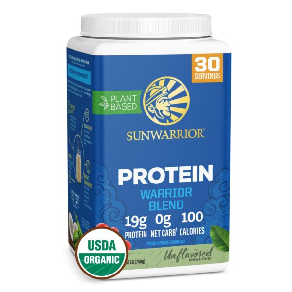 Version 1.0.0 Proteína Sunwarrior Warrior Blend frente del envase