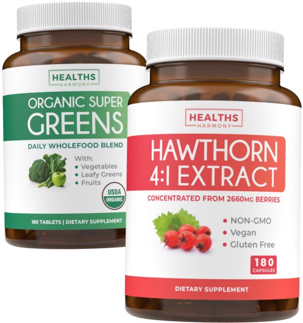 Version 1.0.0 Super Greens y extracto de espino suplemento orgánico 180 cápsulas