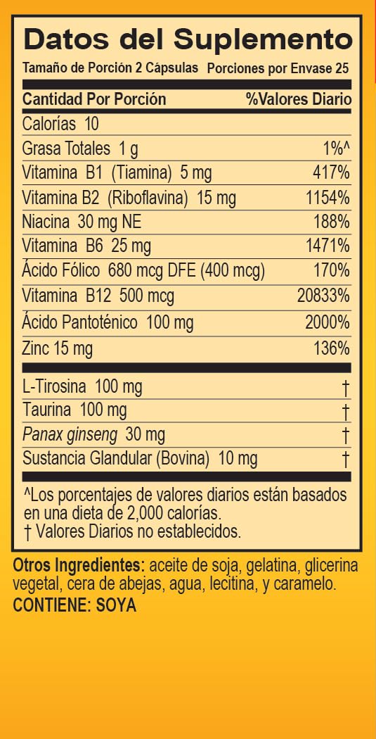 Envase de suplemento Super Macho con zinc y vitaminas B para hombres