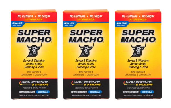 Paquete de 3 Super Macho suplementos dietéticos con zinc y vitaminas B