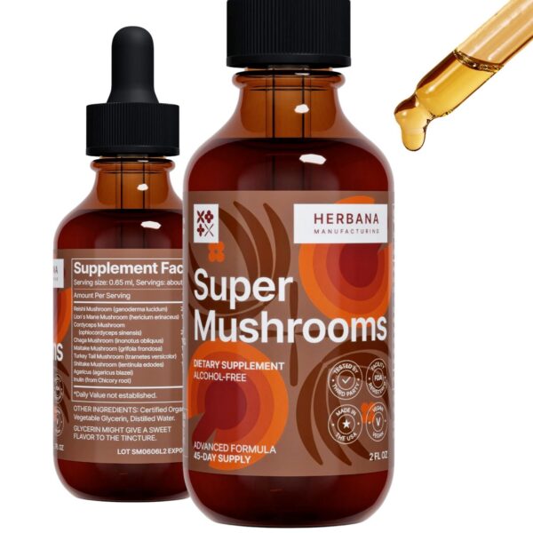 Super Mushrooms extracto líquido 2 fl oz botella frontal