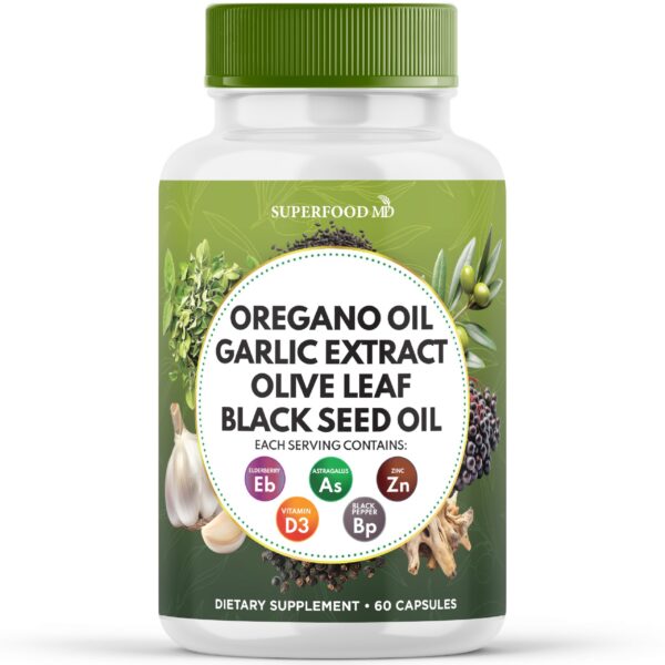 Superfood MD suplemento aceite orégano ajo hojas oliva