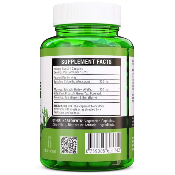 SuperGreens con espirulina y chlorella para nutrición