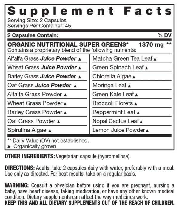 Supergreens orgánicos Fresh Start envase con ingredientes naturales