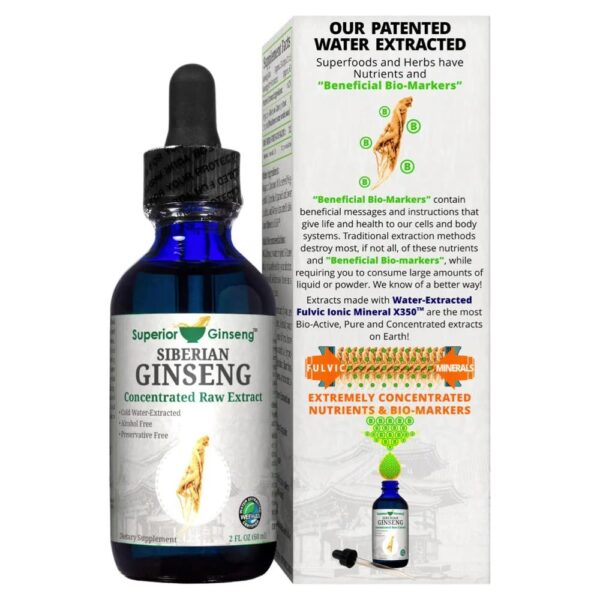 Superior Ginseng raíz siberiana orgánica sin alcohol y extraída en frío